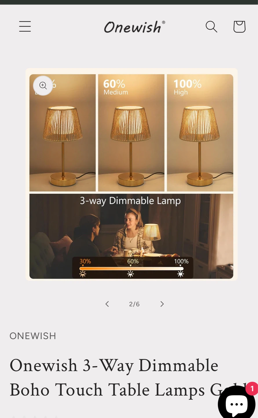 Onewish 3-Way Dimmable Boho Touch Table Lamps - Gold (2 Pcs) - photo 2