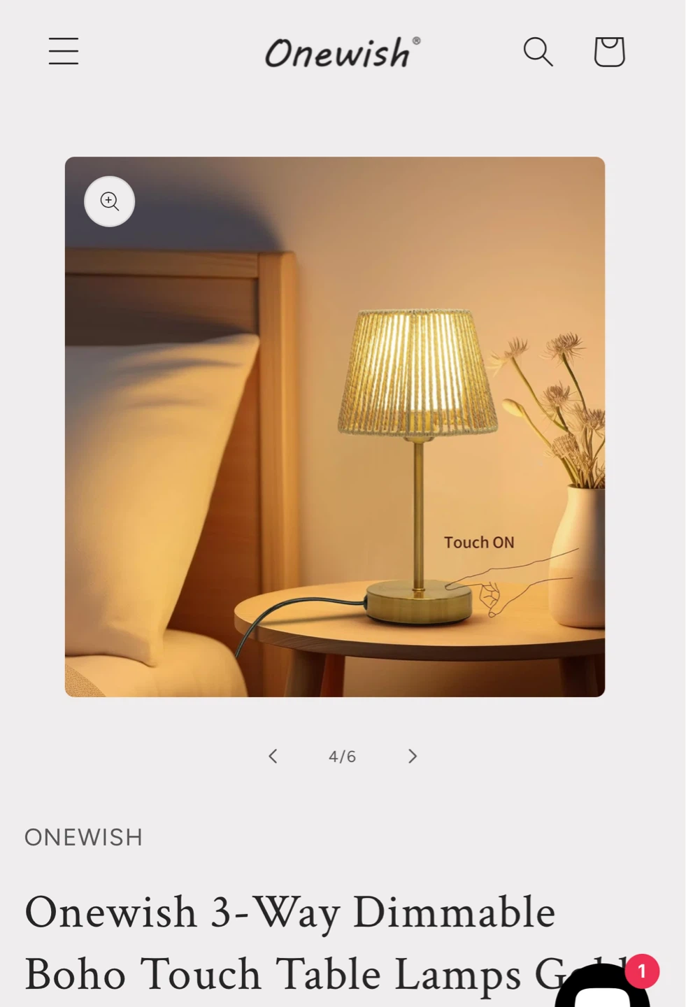 Onewish 3-Way Dimmable Boho Touch Table Lamps - Gold (2 Pcs) - photo 3