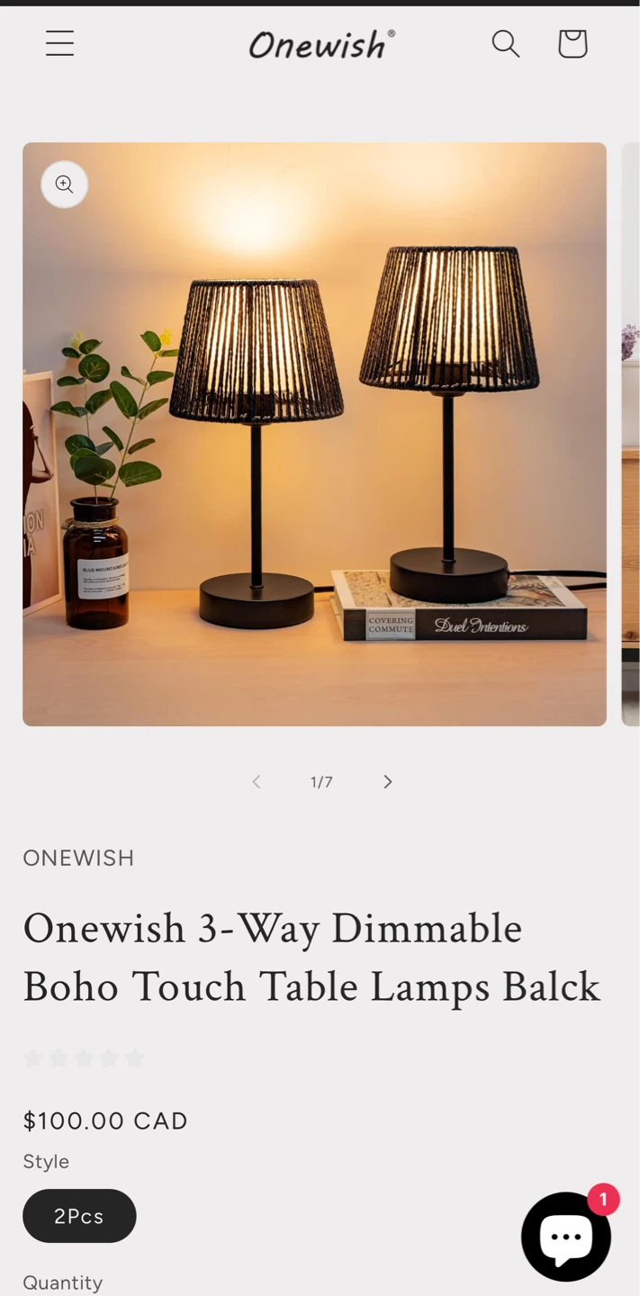 Onewish 3-Way Dimmable Boho Touch Table Lamps (2 Pcs)
