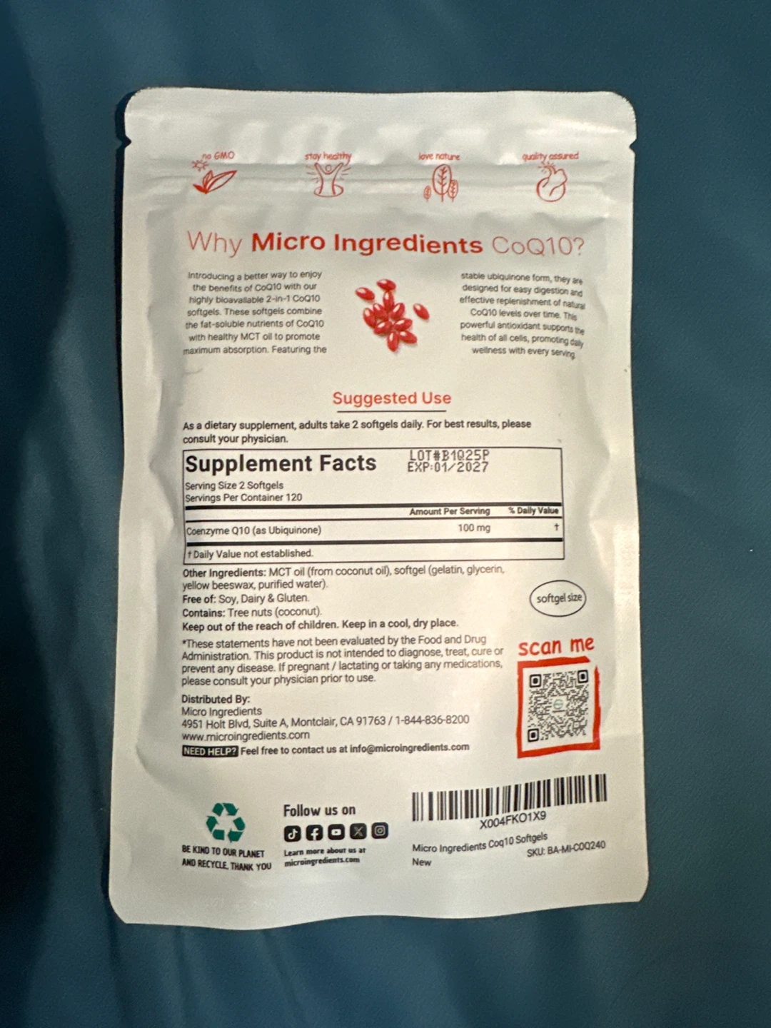 Micro Ingredients CoQ10 100mg Softgels - 240 Count - photo 2