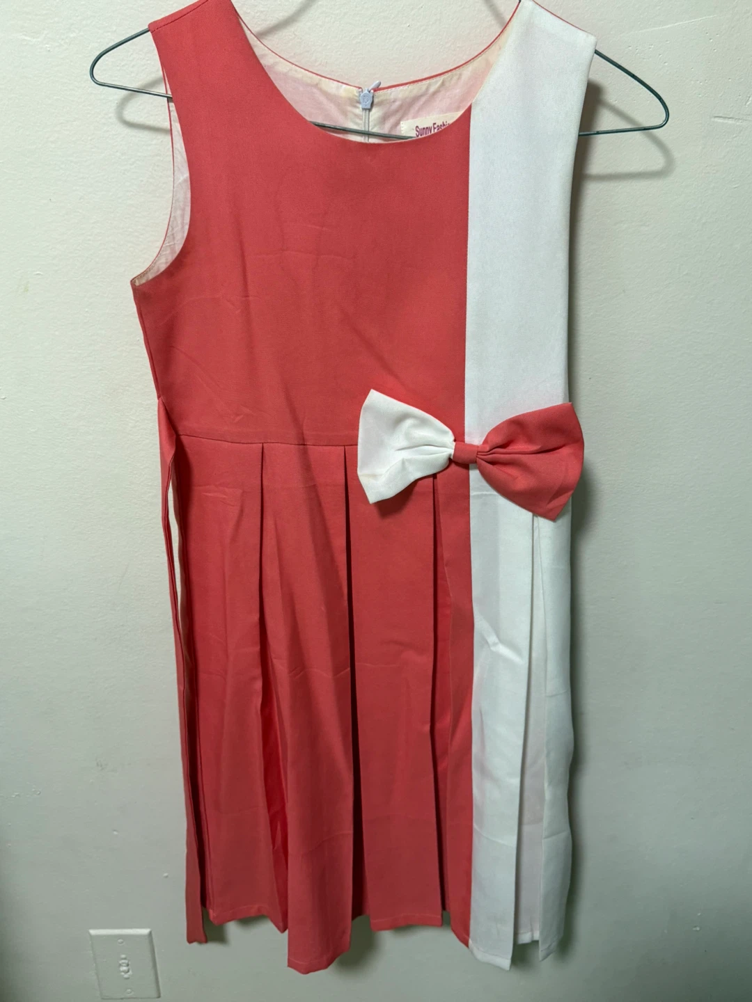 Sunny Fashion Coral & White Bow Dress - Size 12
