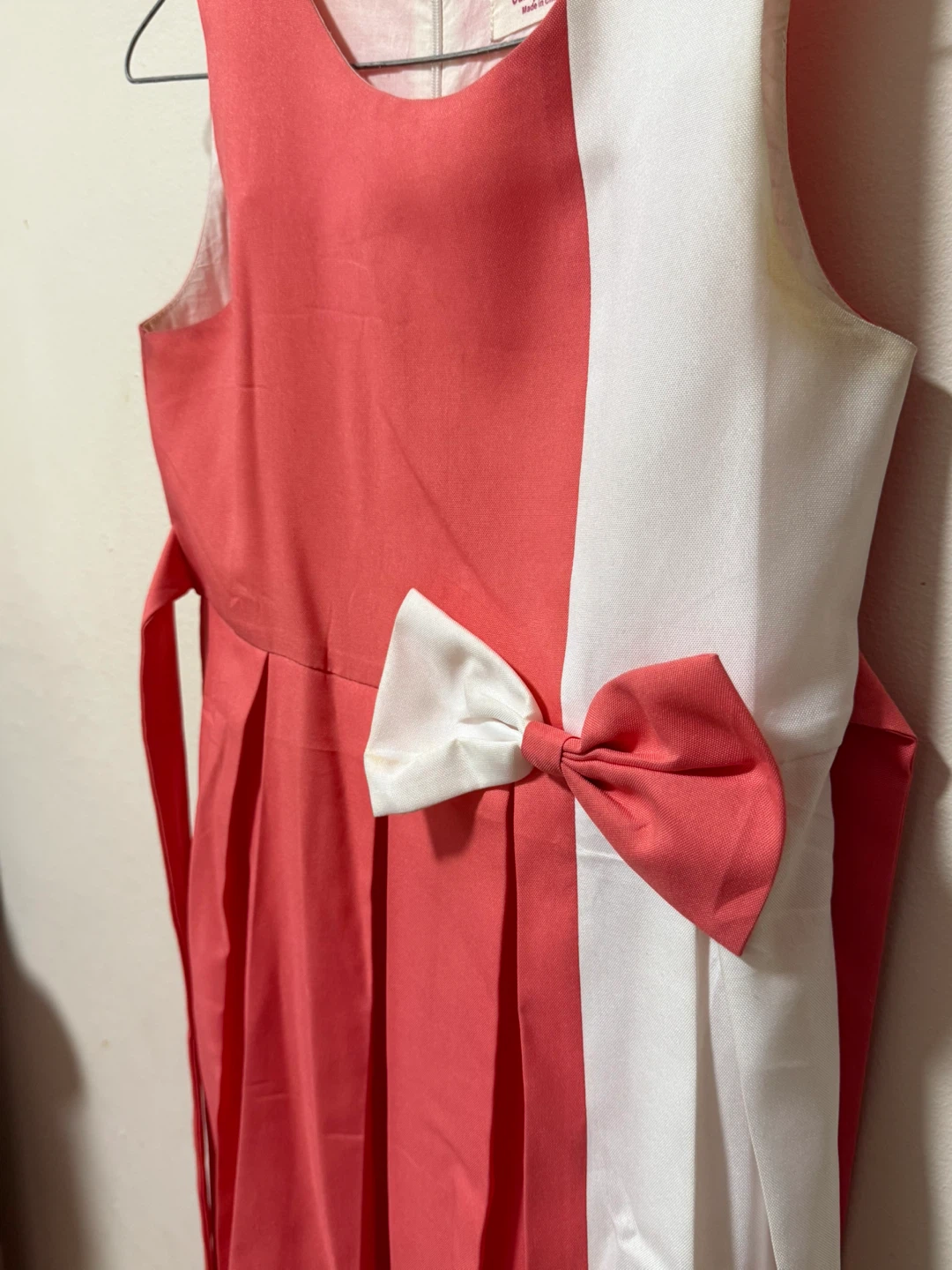 Sunny Fashion Coral & White Bow Dress - Size 12 - photo 3