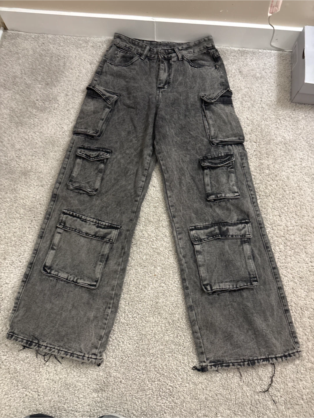 Grey Wash Wide Leg Cargo Pants - photo 2