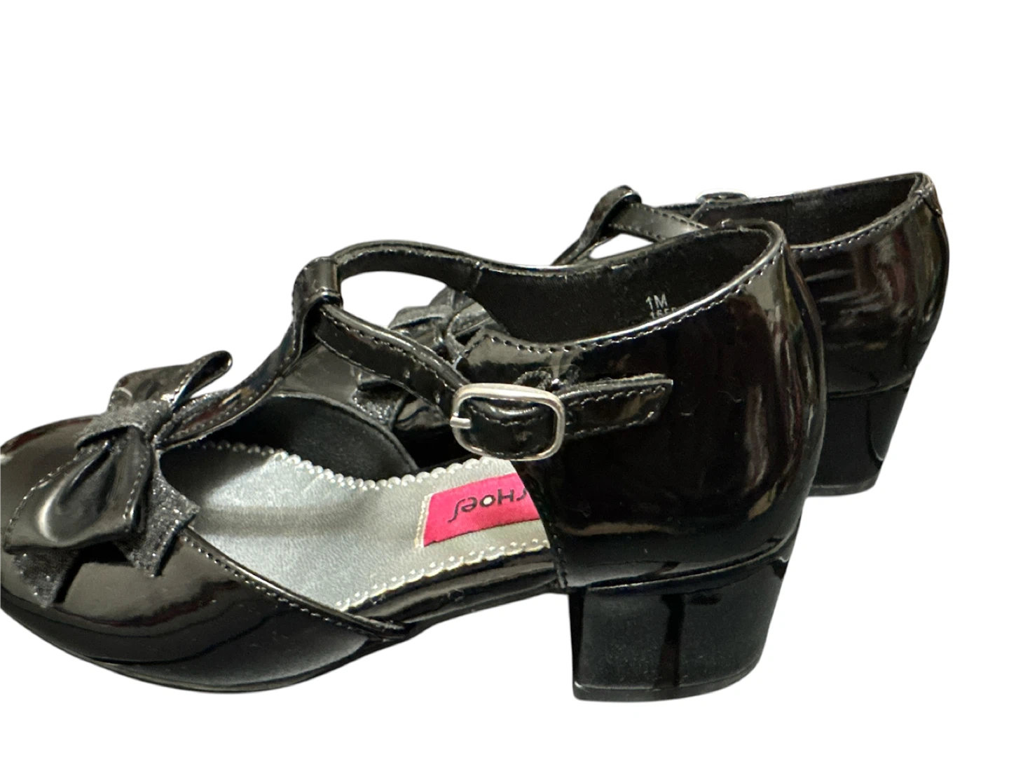 Rachel Shoes Black Patent Bow Heels Size 1 - photo 3