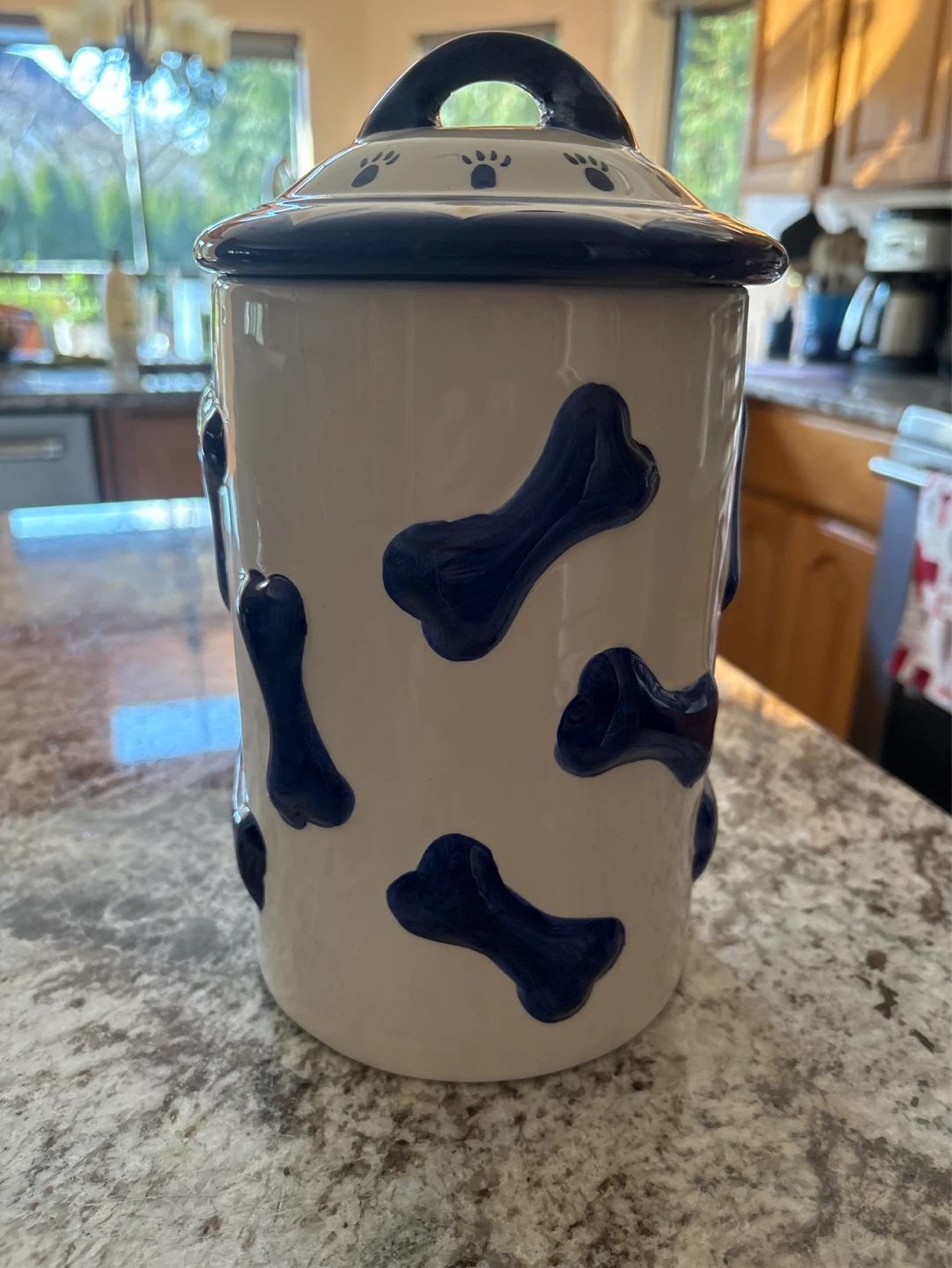 Ceramic Dog Treat Jar with Bones and Paw Prints