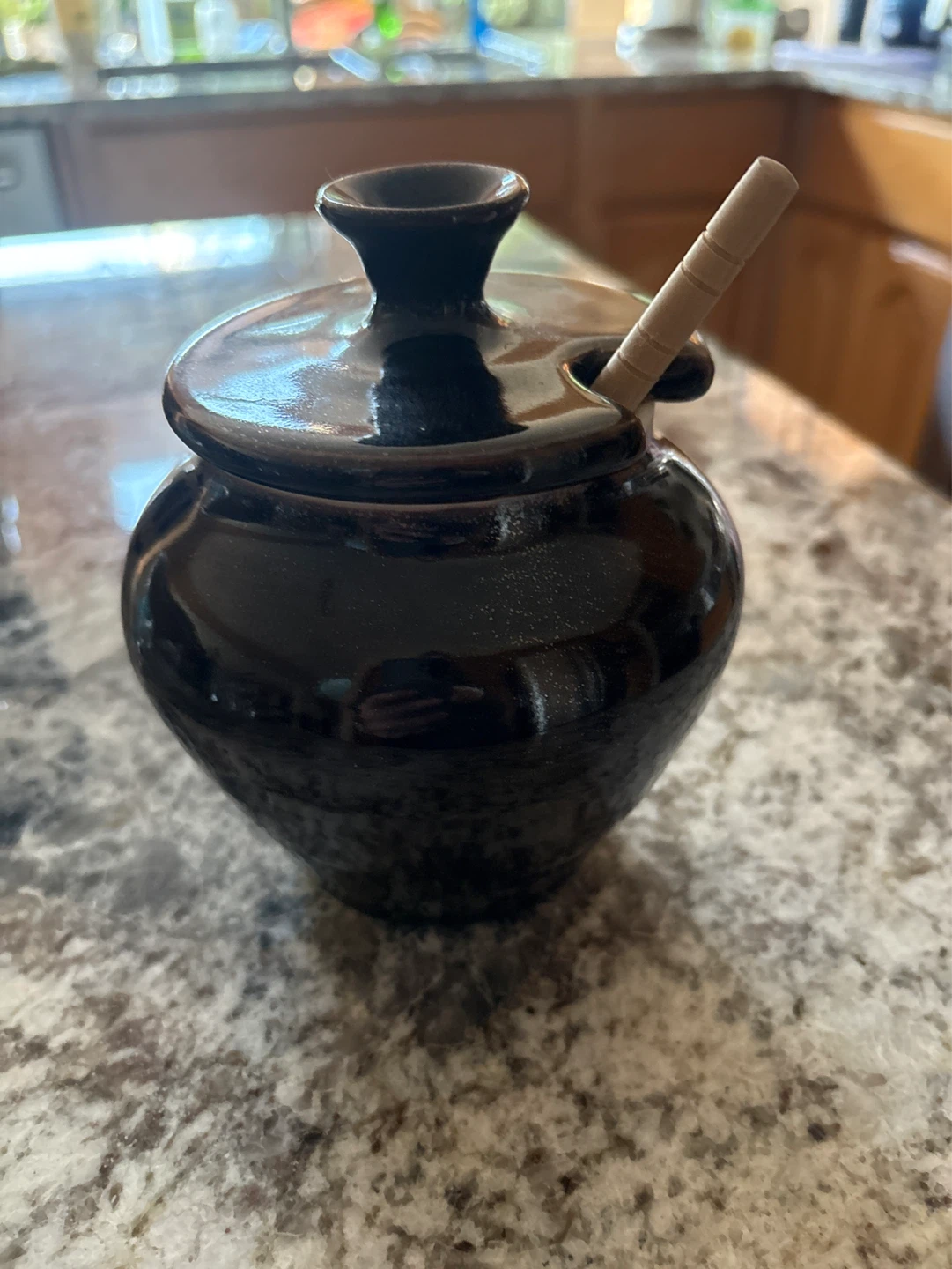Ceramic Honey Pot with Wooden Dipper