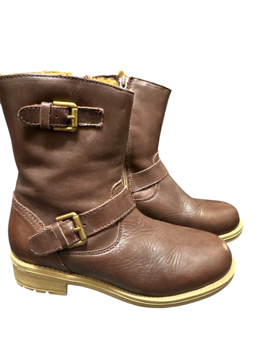 Brown Leather Buckle Boots Size 33