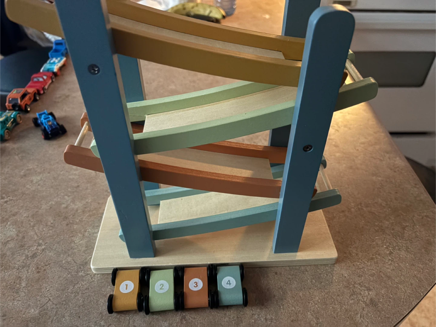 Wooden Toy Car Ramp with 4 Cars