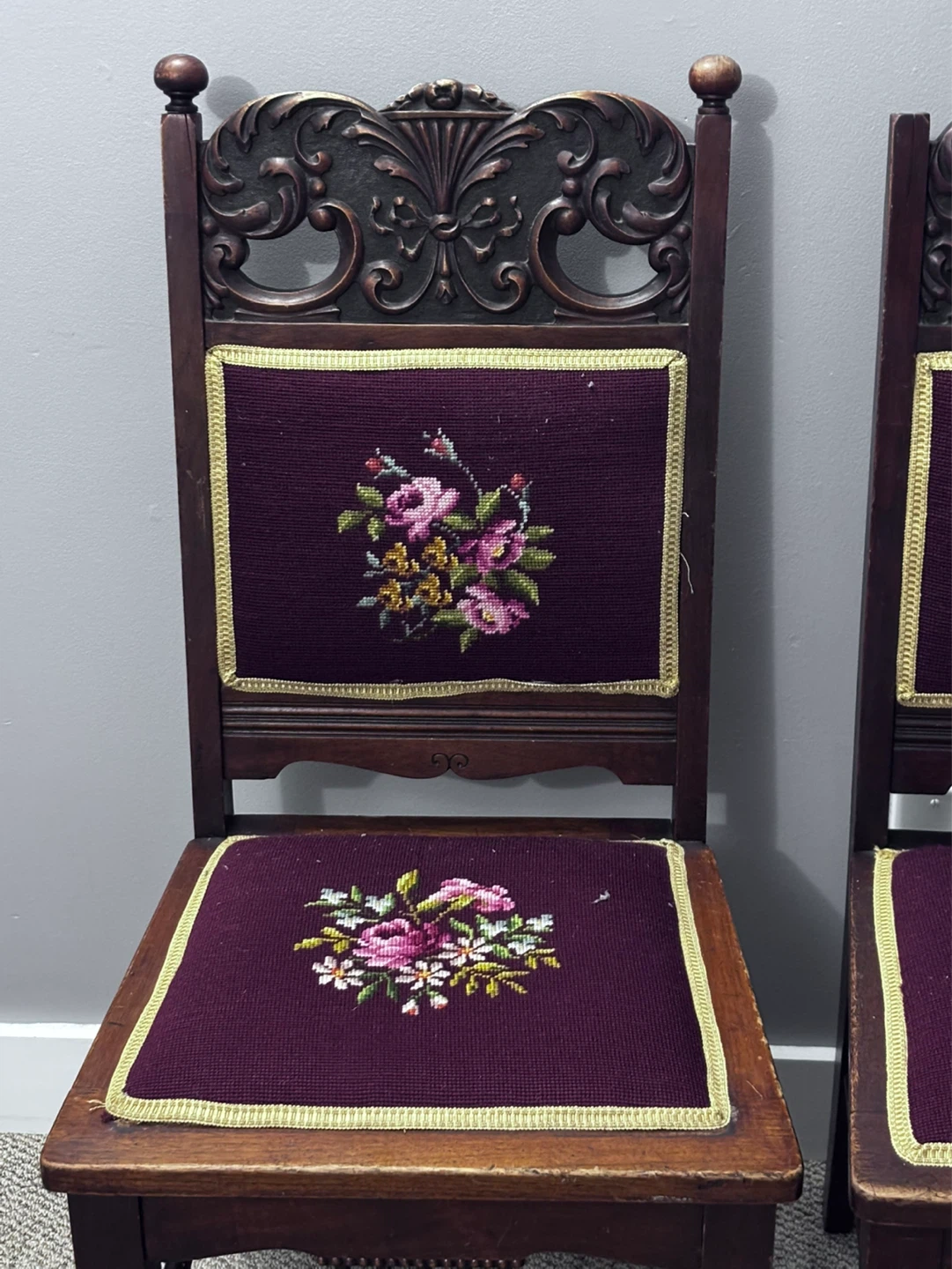 🥕Vintage/Antique Victorian Style Chairs-Needlepoint upholstery - photo 2