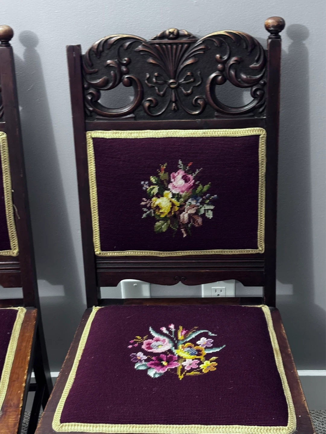 🥕Vintage/Antique Victorian Style Chairs-Needlepoint upholstery - photo 3