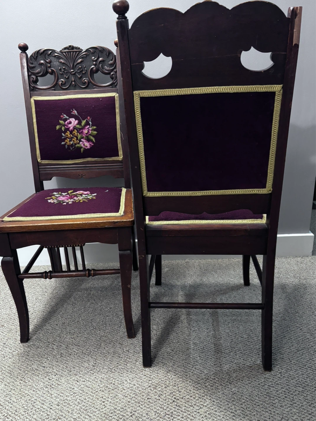 🥕Vintage/Antique Victorian Style Chairs-Needlepoint upholstery - photo 5