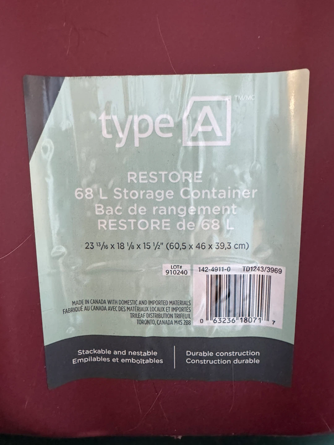 Type A Restore 68 L Storage Container - photo 2