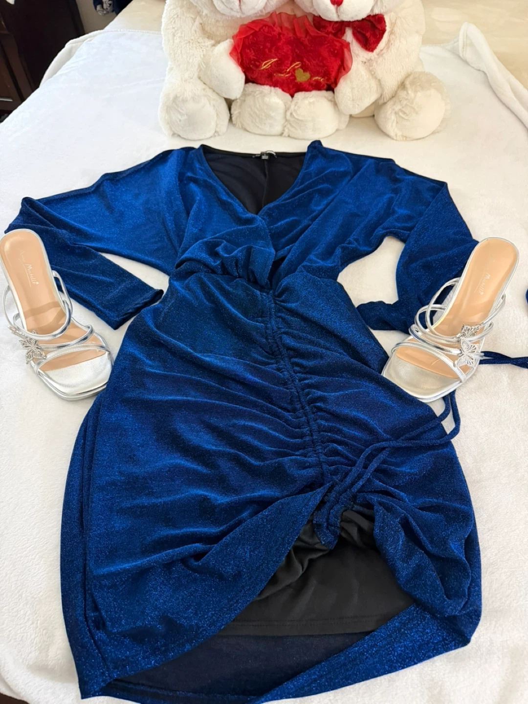 Women's Ruched Bodycon Dress - Blue Sparkle - photo 2