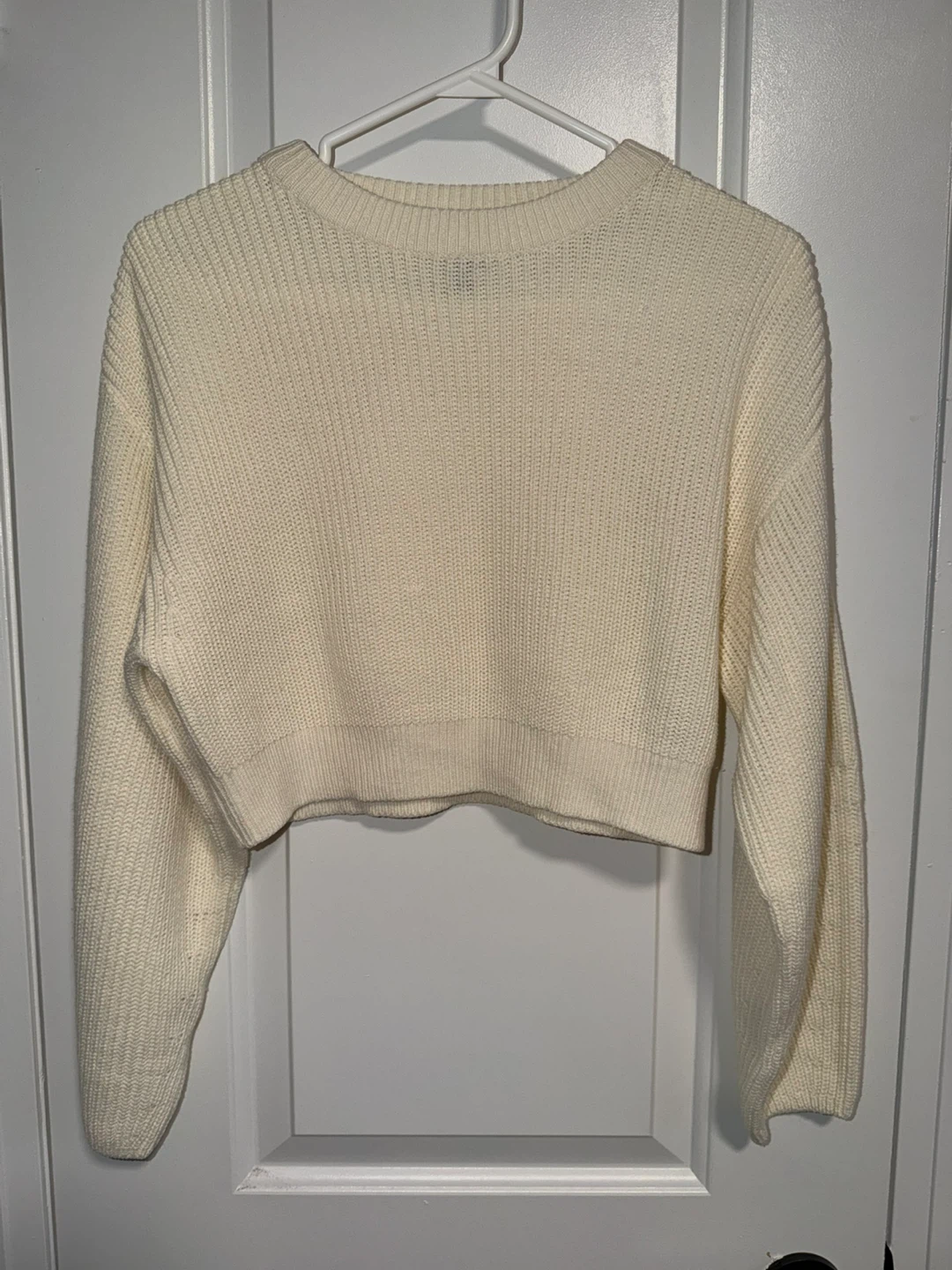 Cream Cropped Knit Sweater