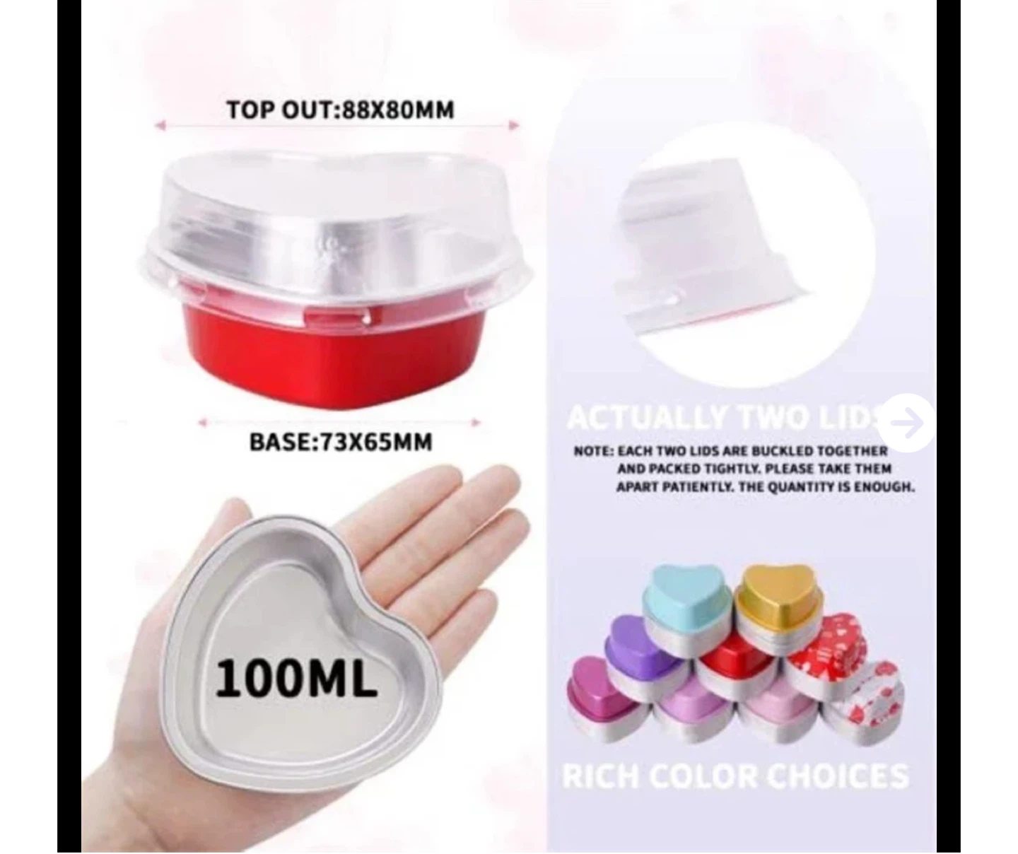 Heart Shaped Dessert Cups with Lids (100ml) - photo 2