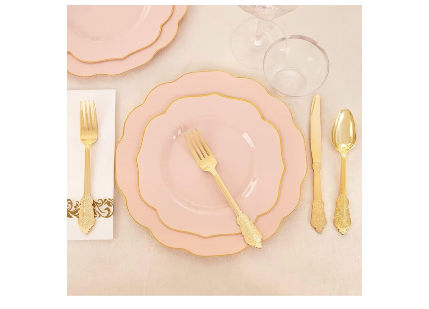 Pink Scalloped Plastic Plates with Gold Trim - photo 3