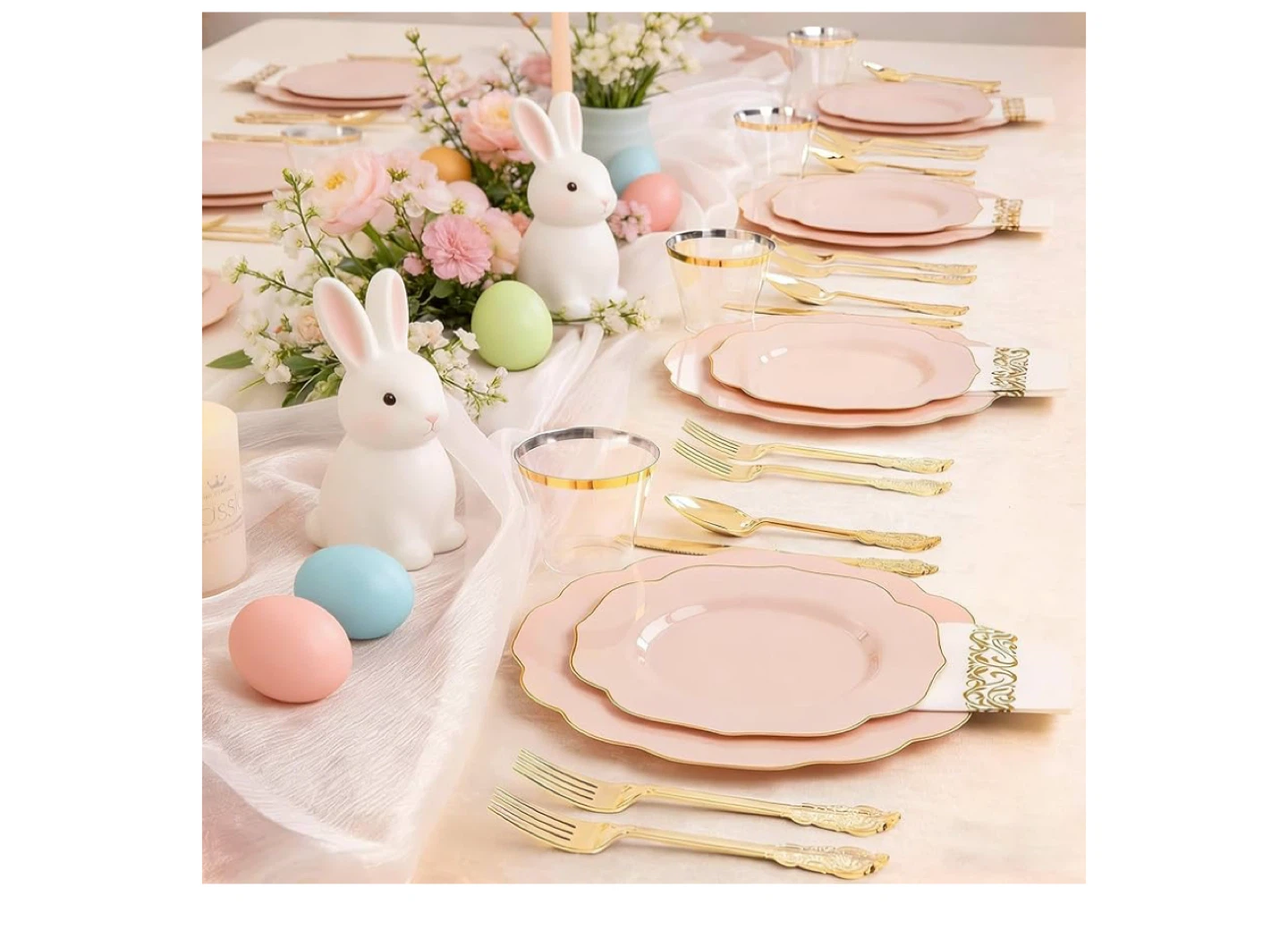 Pink Scalloped Plastic Plates with Gold Trim - photo 4