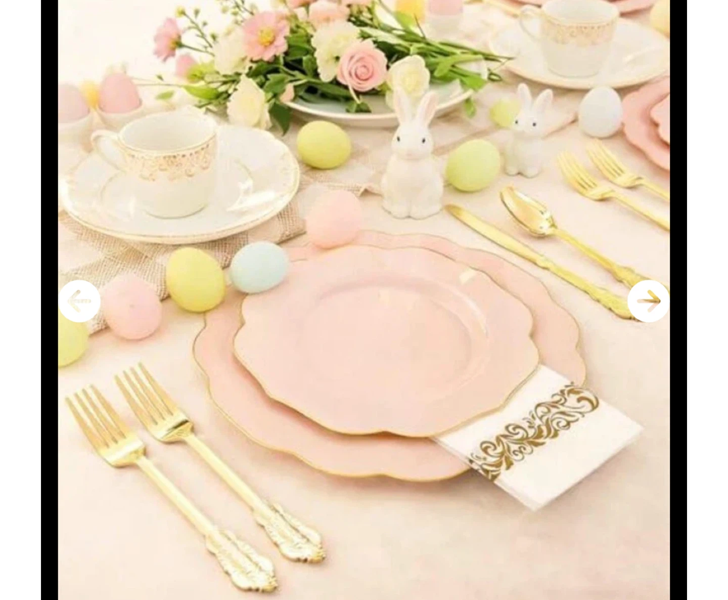 Pink Scalloped Plastic Plates with Gold Trim