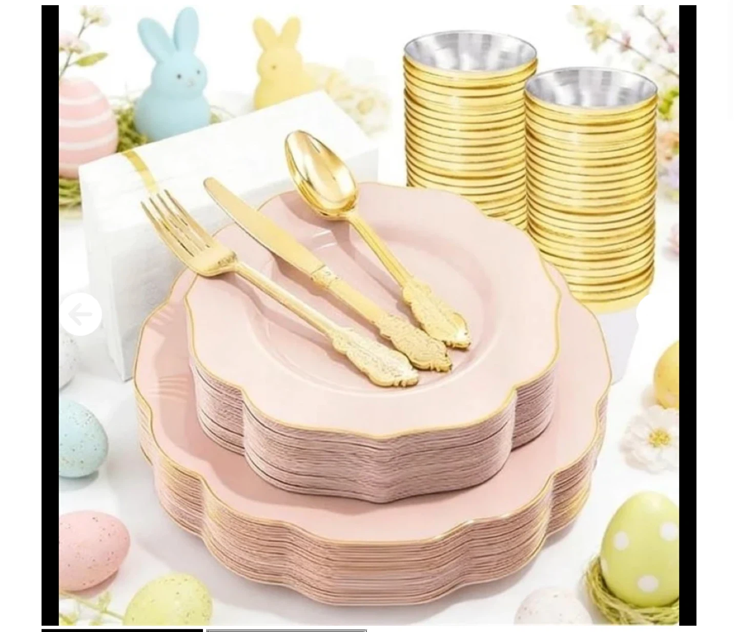 Pink Scalloped Plastic Plates with Gold Trim - photo 2