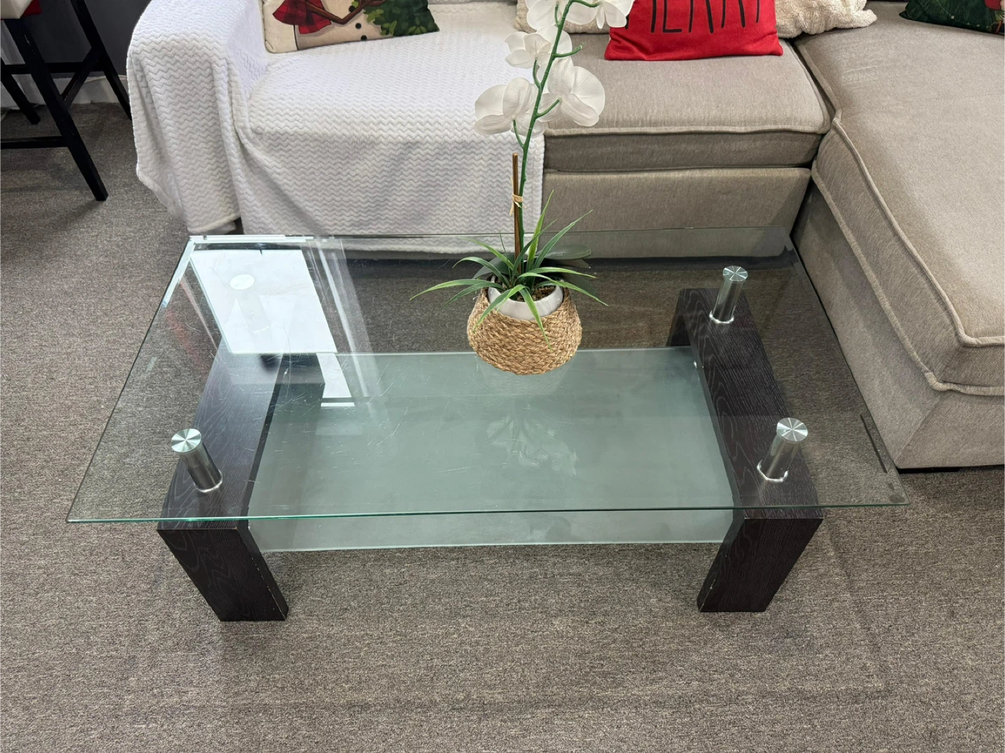 Glass Coffee Table with Frosted Shelf