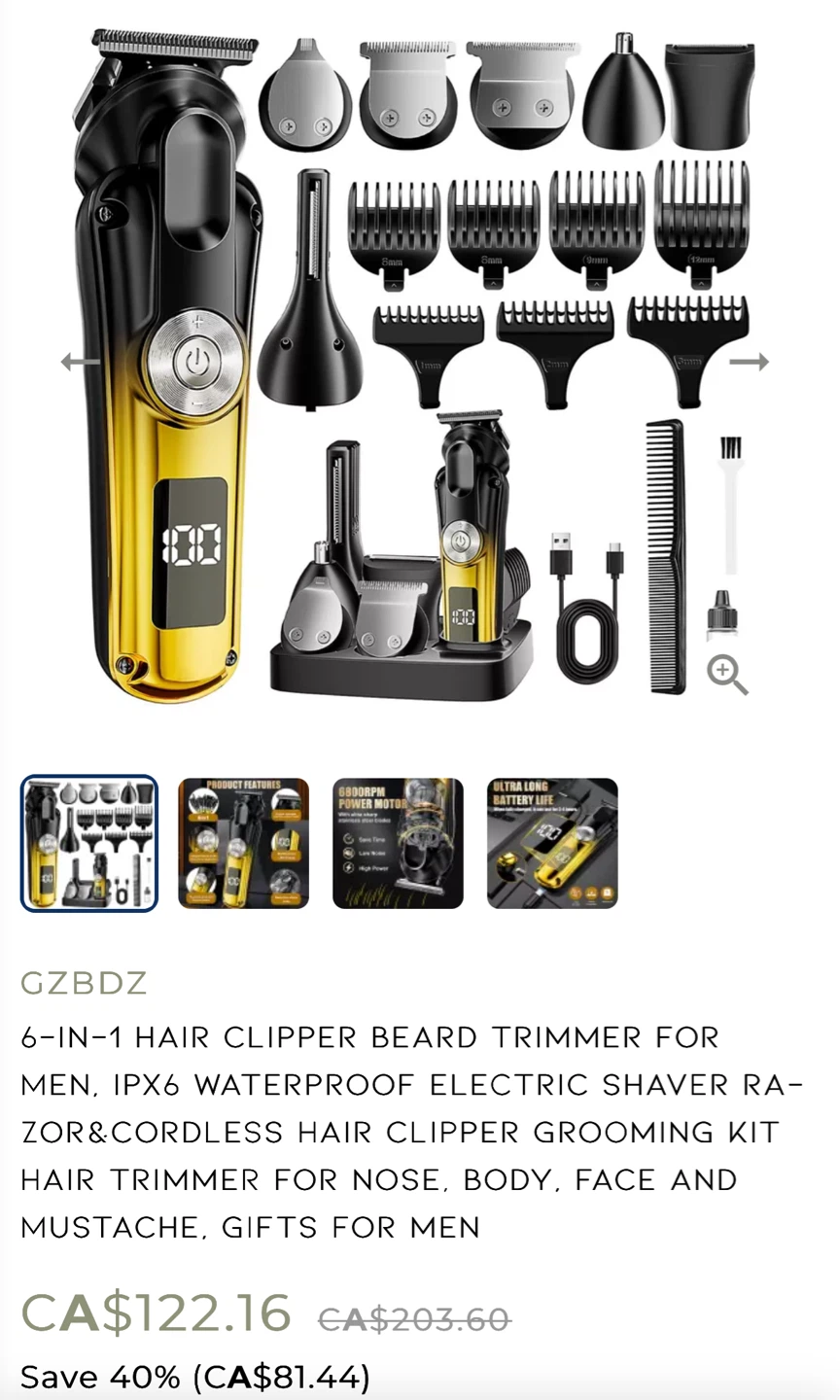 GZBDZ 6-in-1 Hair Clipper Beard Trimmer Grooming Kit