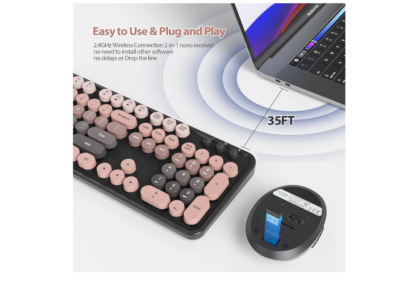 Wireless Keyboard and Mouse Combo Set - Black & Rose Gold - photo 2