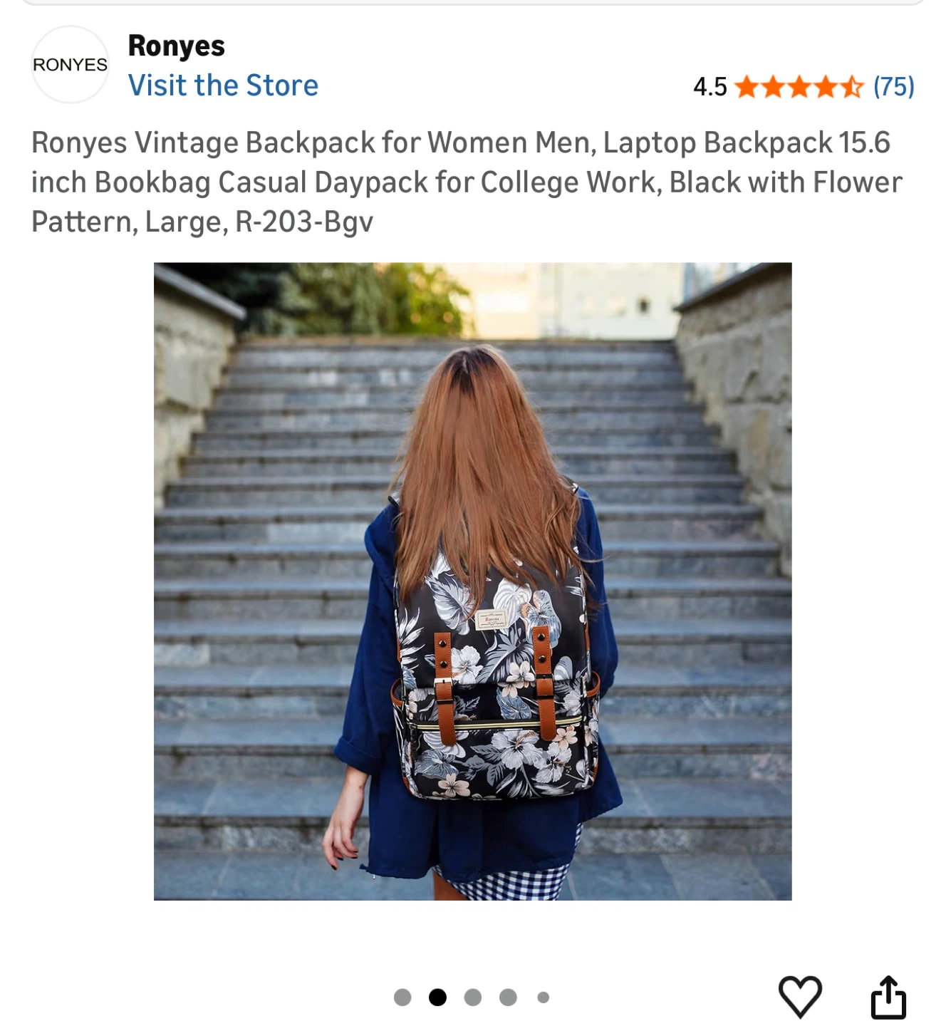 Ronyes Vintage Backpack Large Black Floral Laptop Bag - photo 2