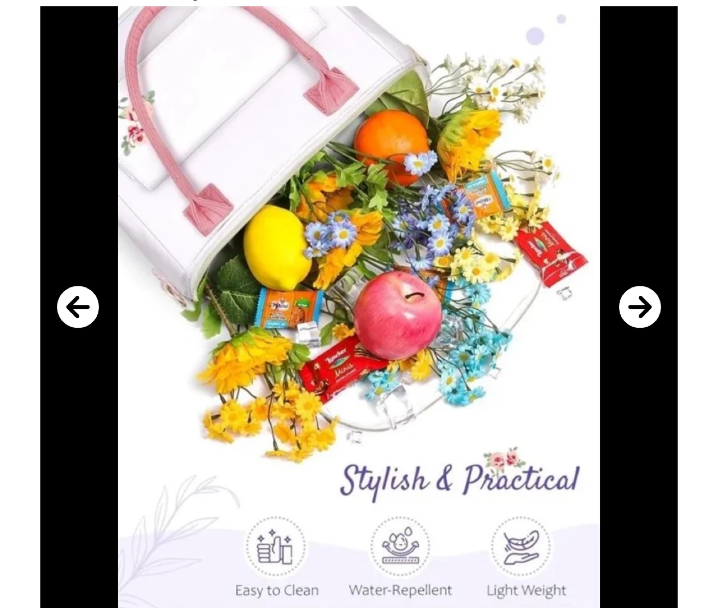 White Insulated Lunch Bag with Floral Accents - photo 4