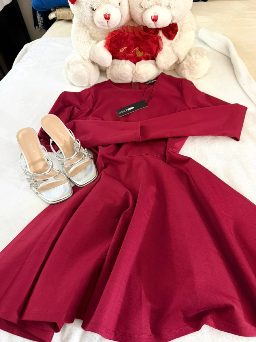 Fashion Nova Red Long Sleeve Fit and Flare Mini Dress - photo 2