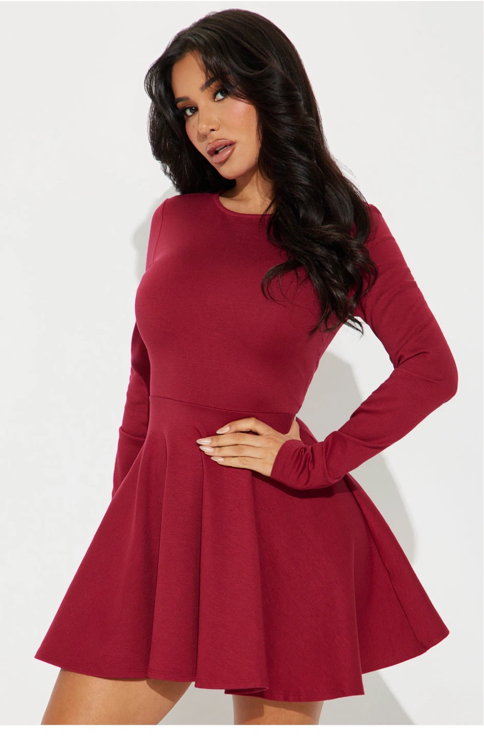 Fashion Nova Red Long Sleeve Fit and Flare Mini Dress - photo 4
