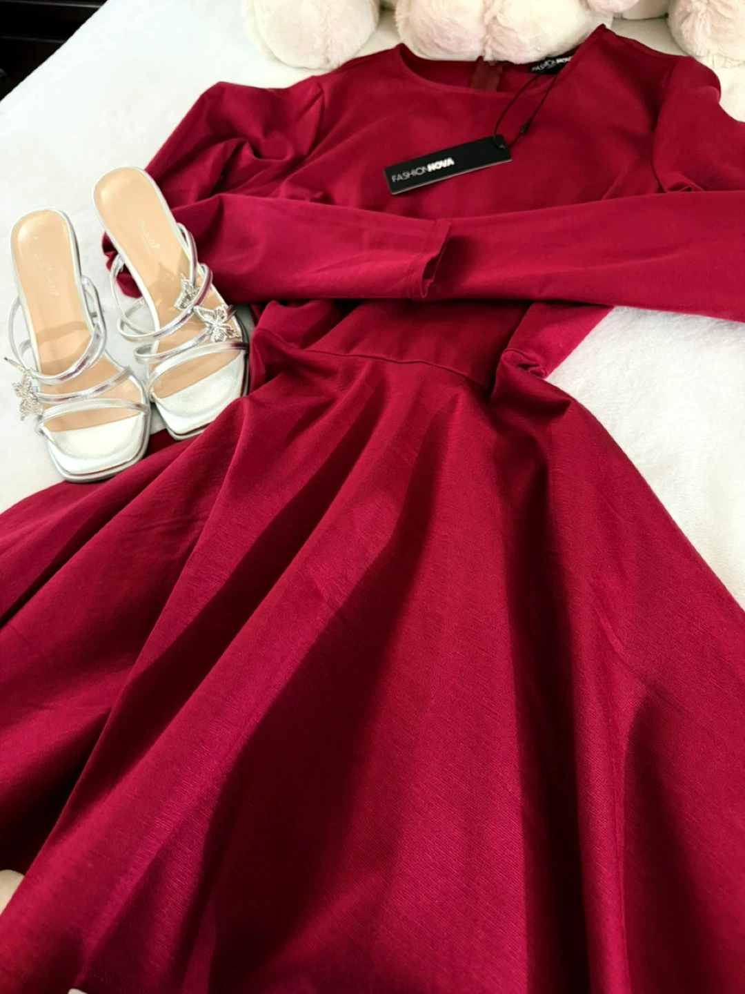 Fashion Nova Red Long Sleeve Fit and Flare Mini Dress - photo 3