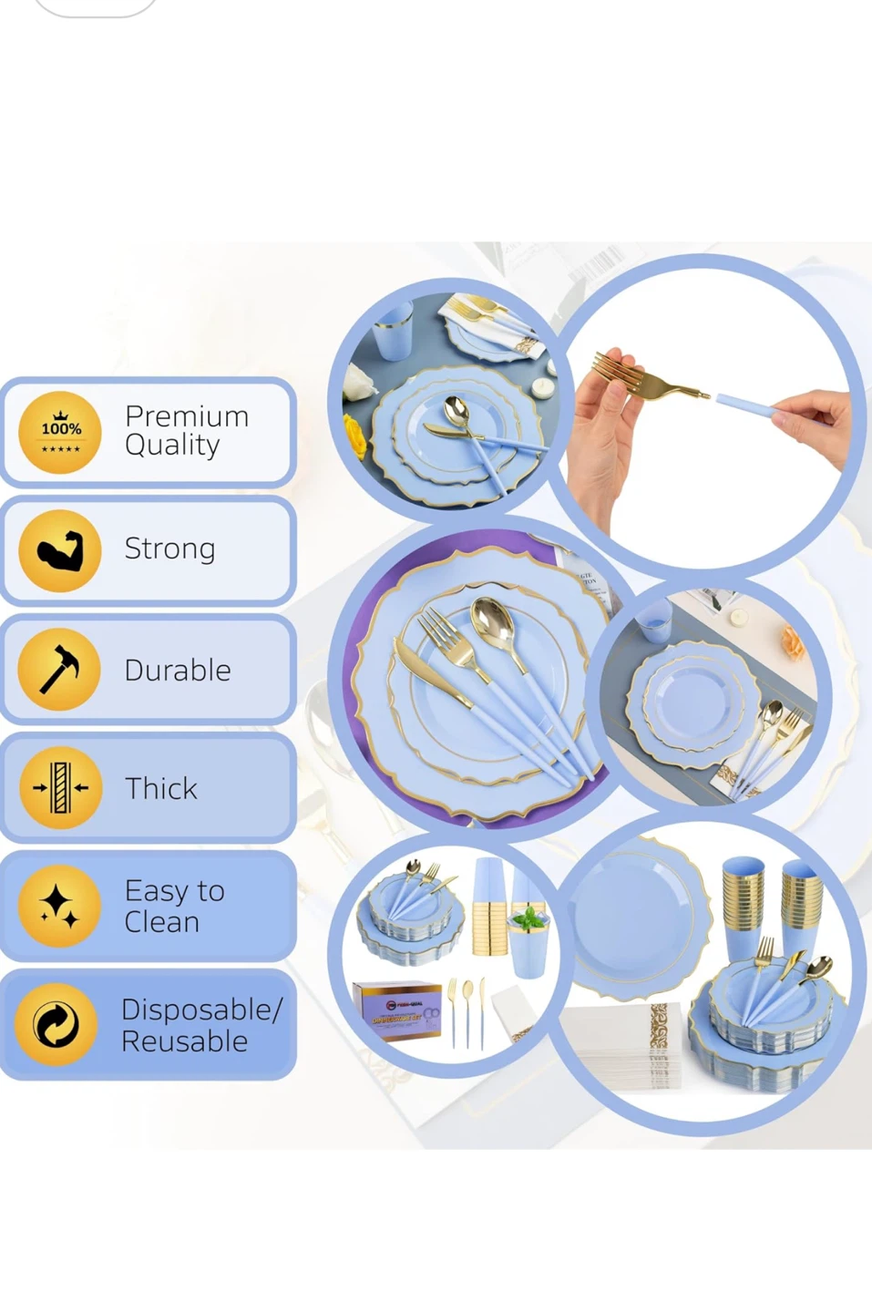 Light Blue & Gold Disposable Dinnerware Set for 25 - photo 3