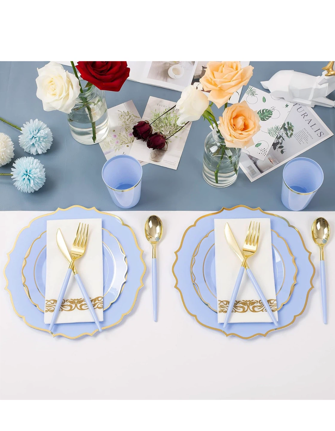 Light Blue & Gold Disposable Dinnerware Set for 25 - photo 4