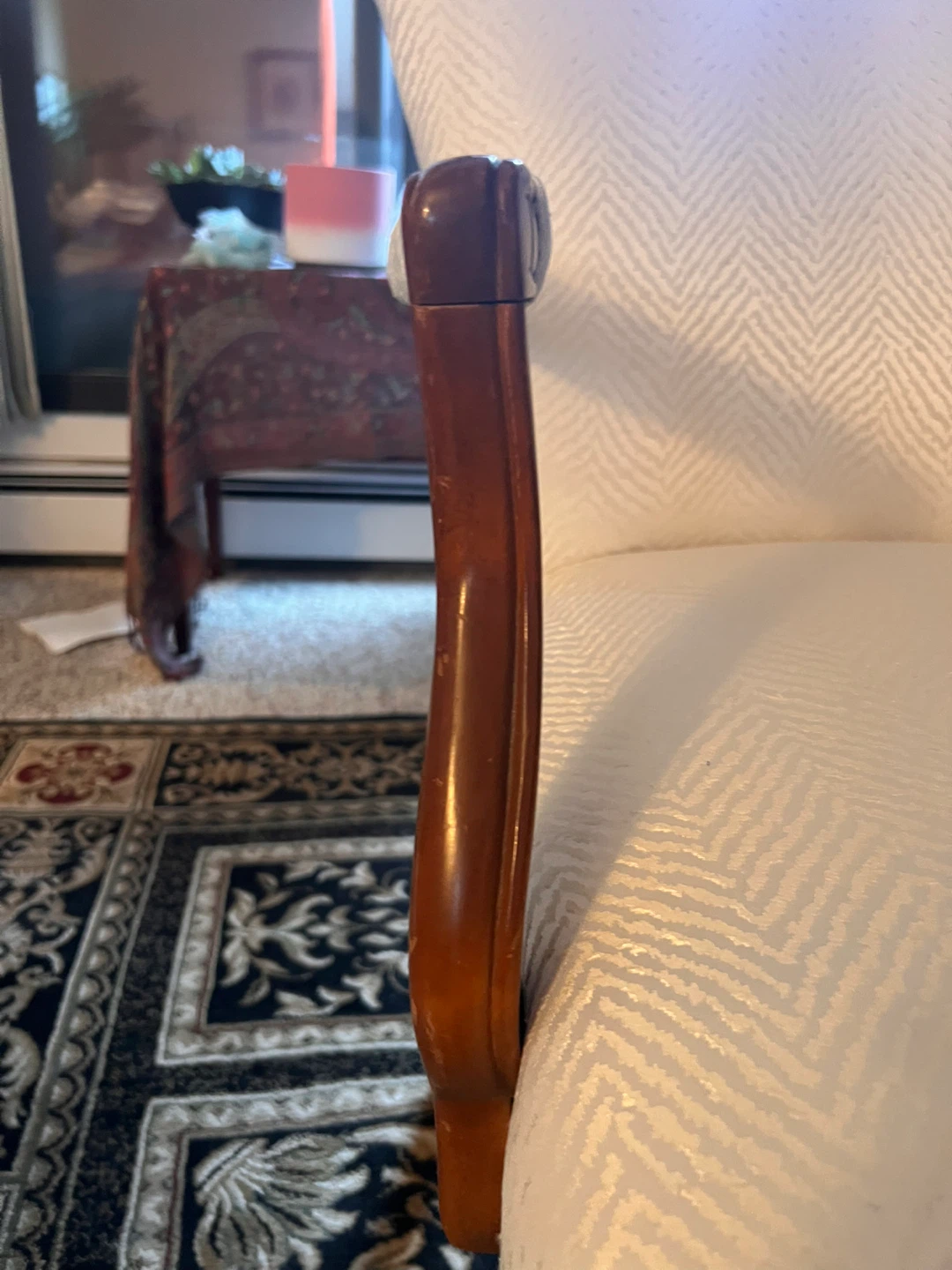 🥕Cream Queen Anne style Accent Chair with Herringbone Pattern - photo 4