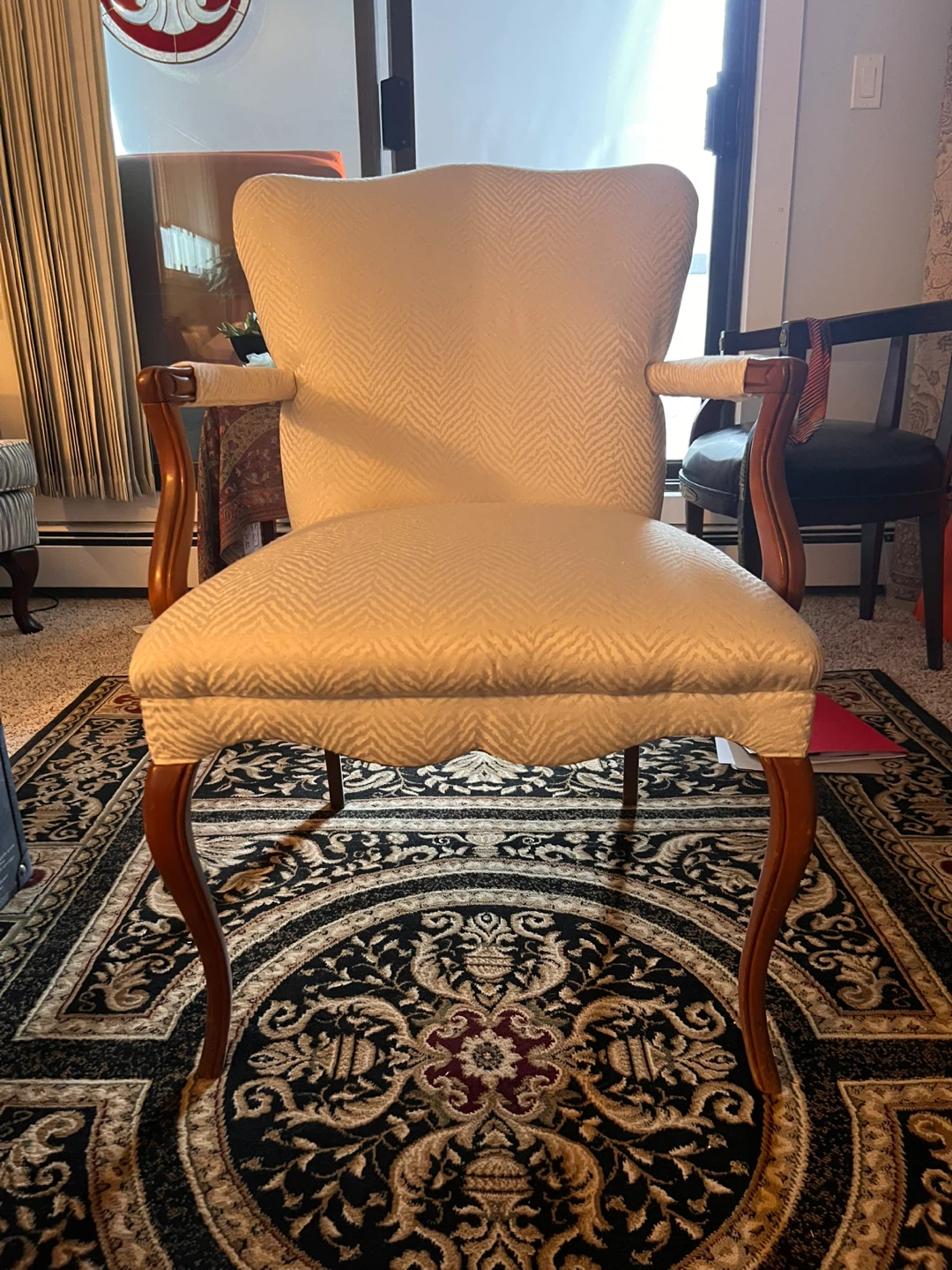 🥕Cream Queen Anne style Accent Chair with Herringbone Pattern - photo 5