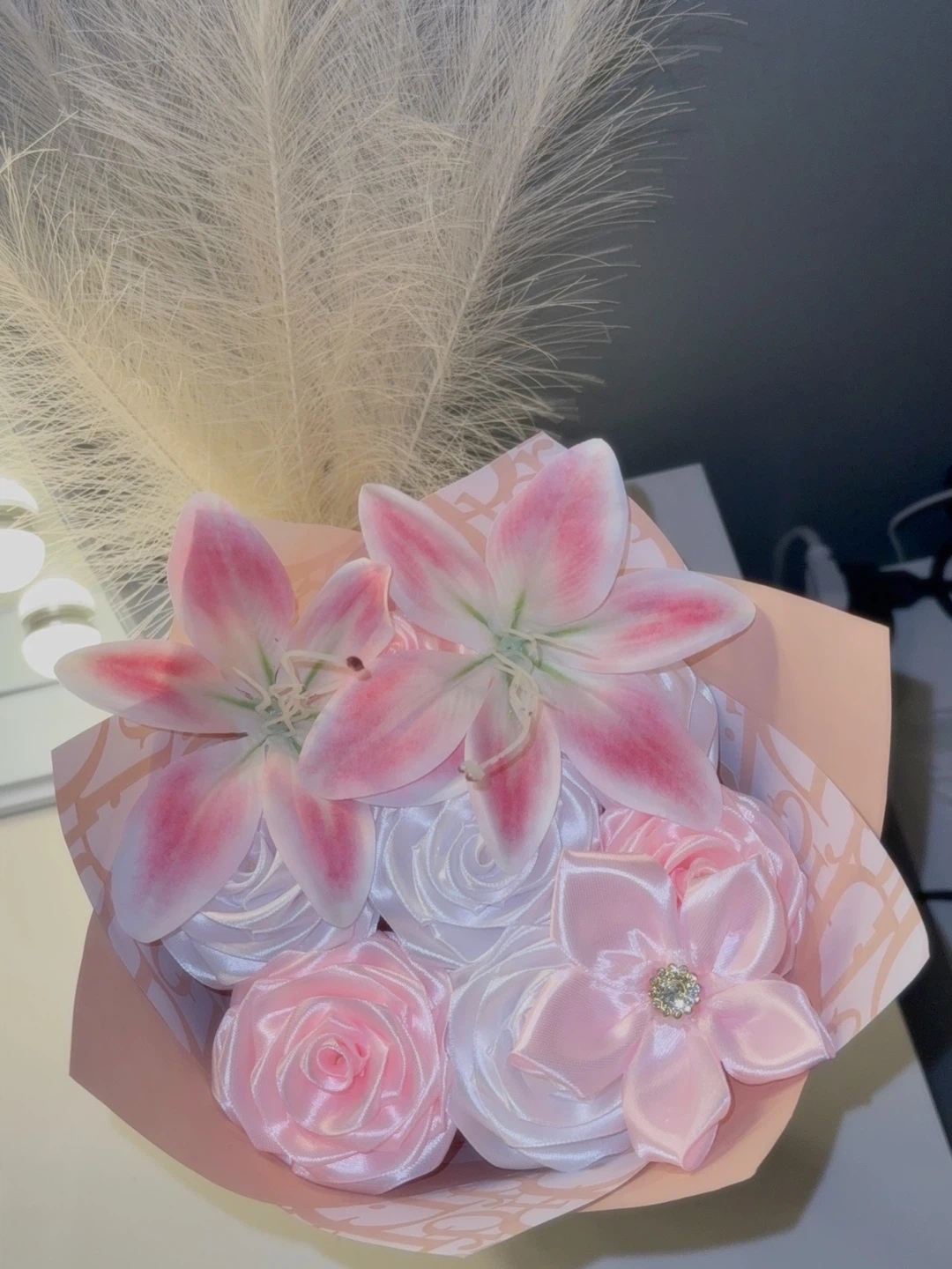 Pink Ribbon Flower Bouquet