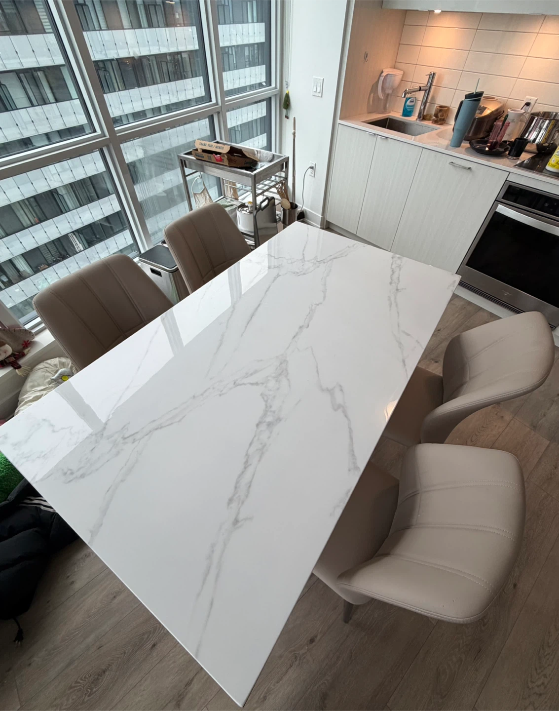 White Marble Dining Table with 4 Chairs - photo 3