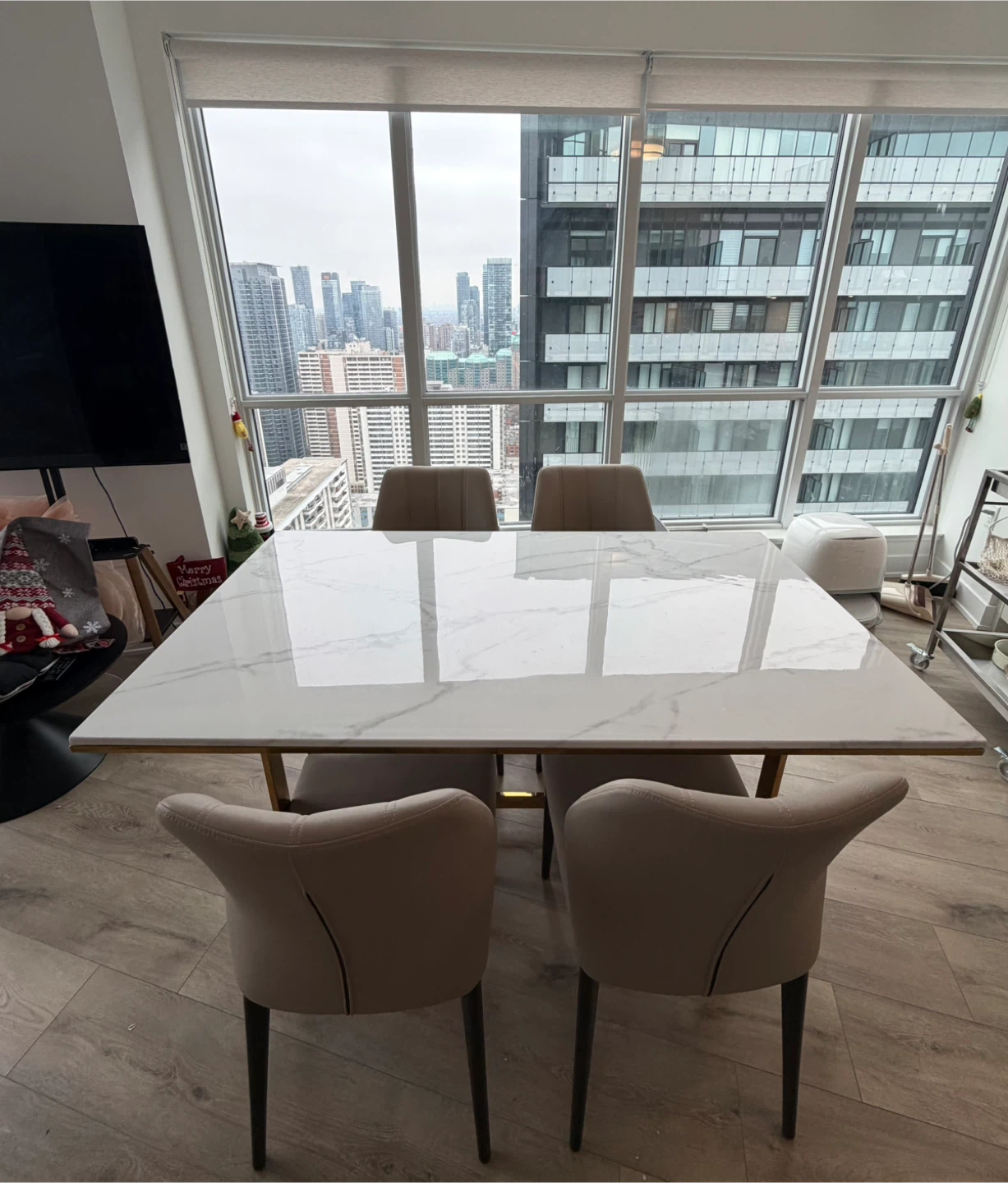 White Marble Dining Table with 4 Chairs - photo 2