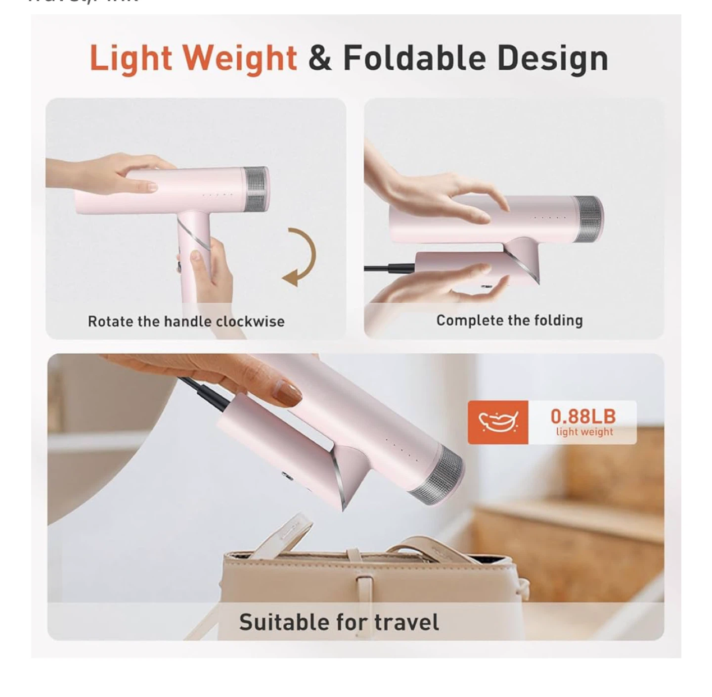 Pink Travel Hair Dryer - Lightweight & Foldable - photo 2
