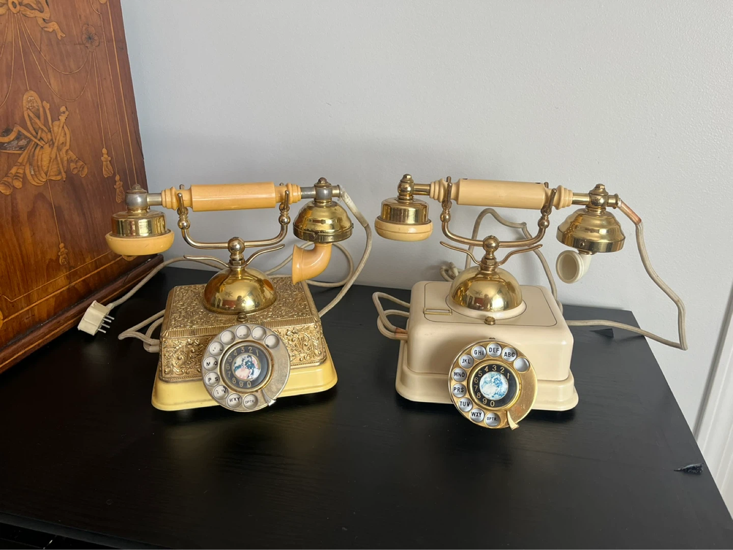 Vintage Rotary Dial Telephones Gold & Cream