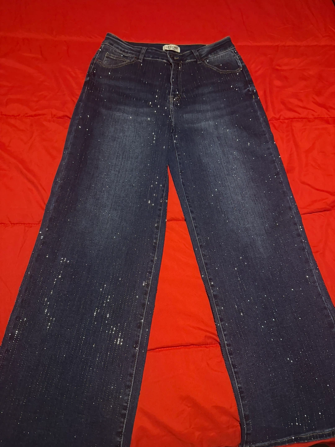 Women's Rhinestone Wide Leg Jeans Size XL