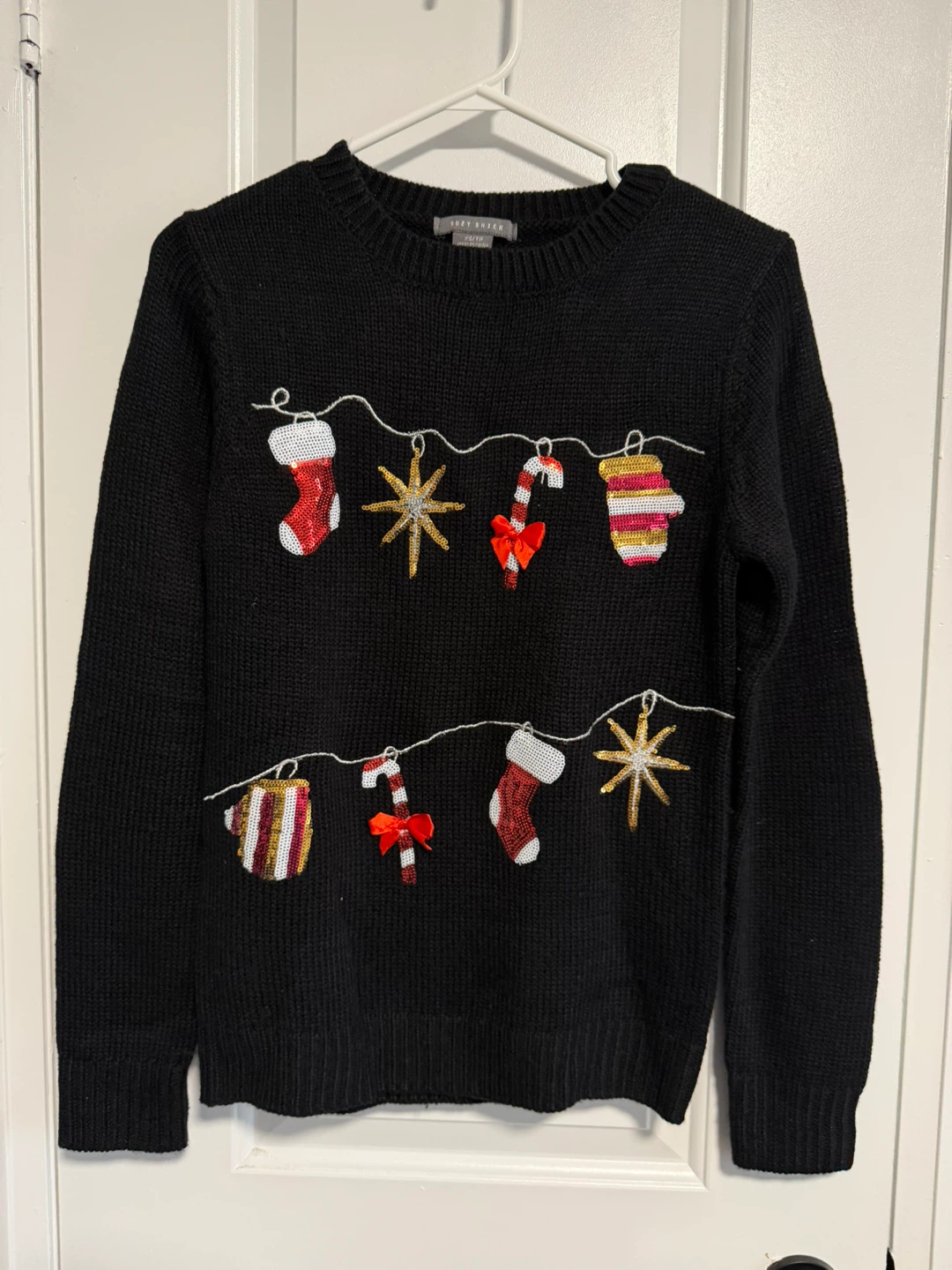 Black Christmas Sweater with Ornaments - Size Medium