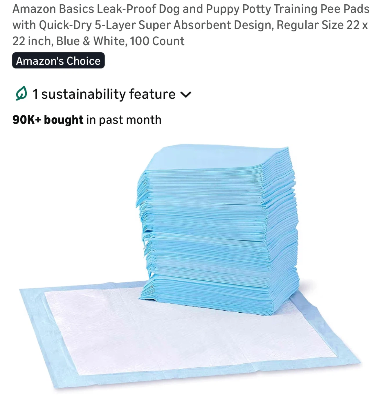 Amazon Basics Leak-Proof Dog Pee Pads - Regular Size, 100 Count