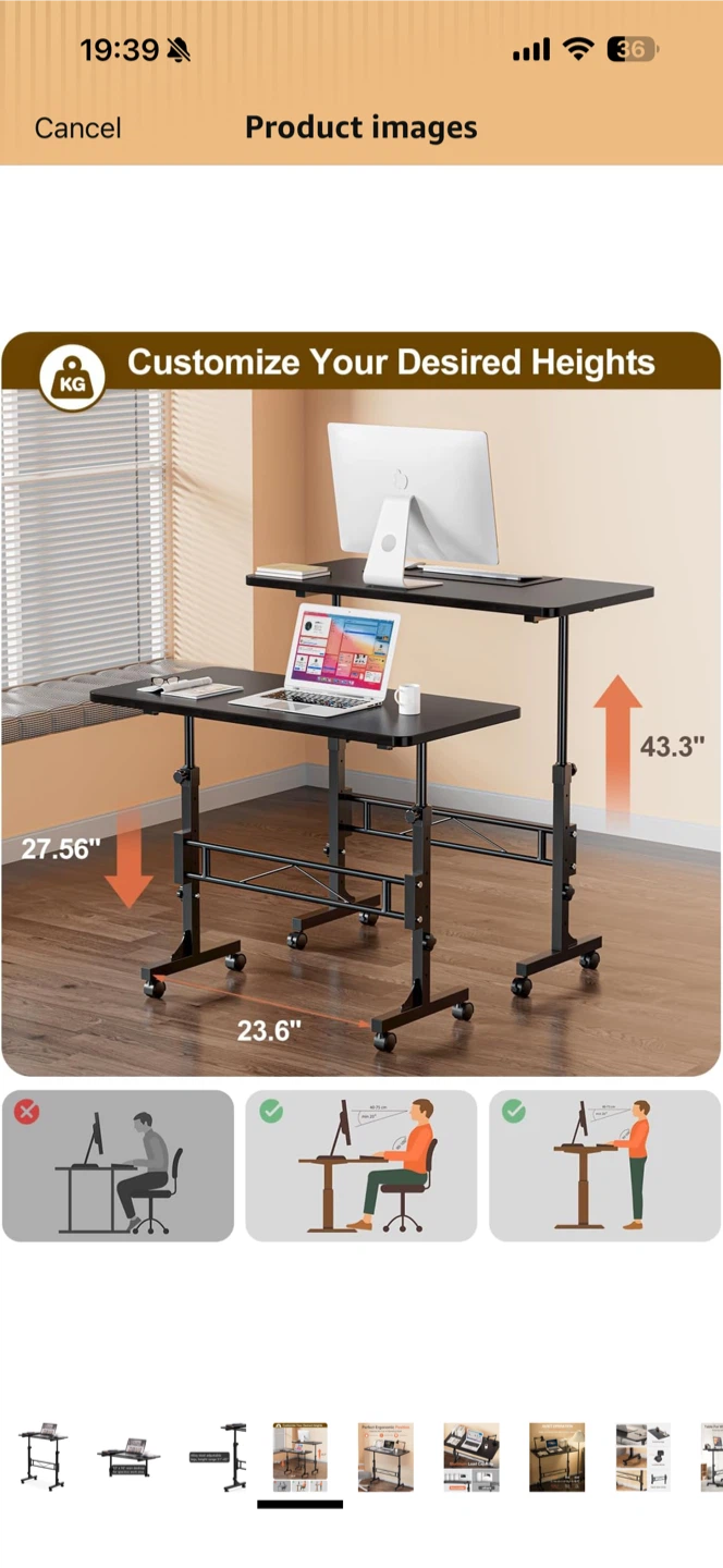 Adjustable Standing Desk with Wheels - photo 3