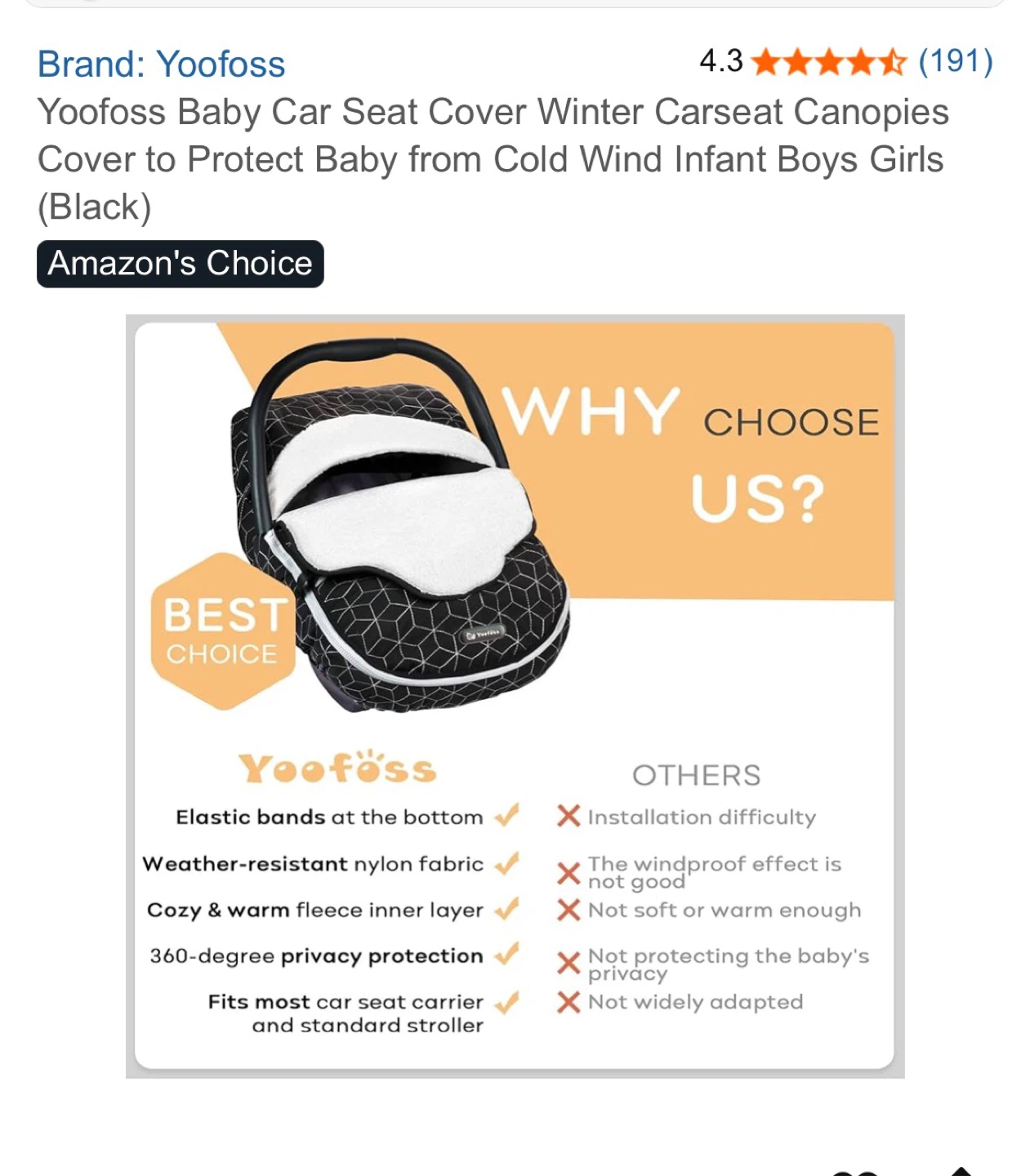Yoofoss Baby Car Seat Cover - Black - photo 2