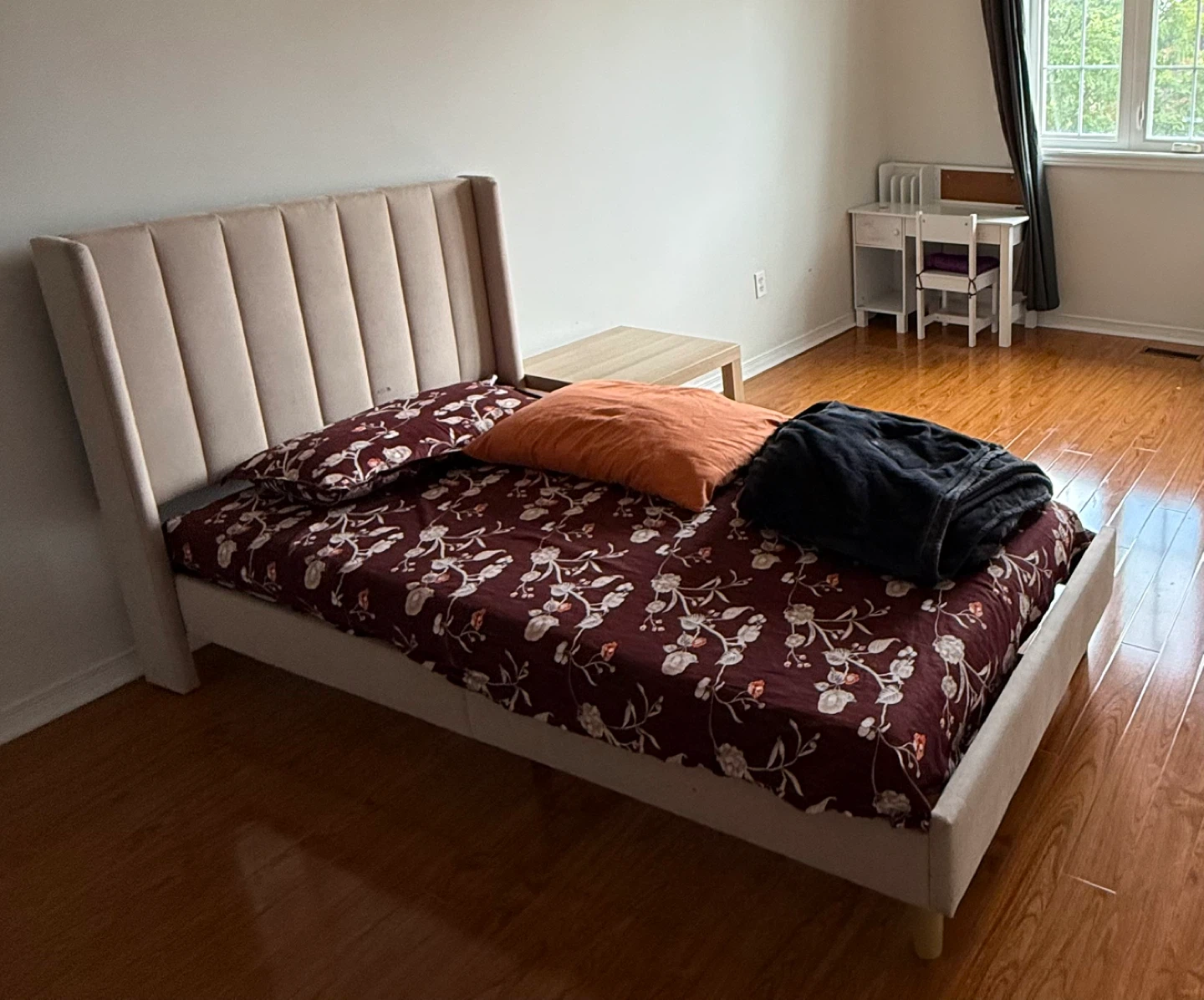 Light Pink Upholstered Twin Bed Frame plus Memory Foam Mattress