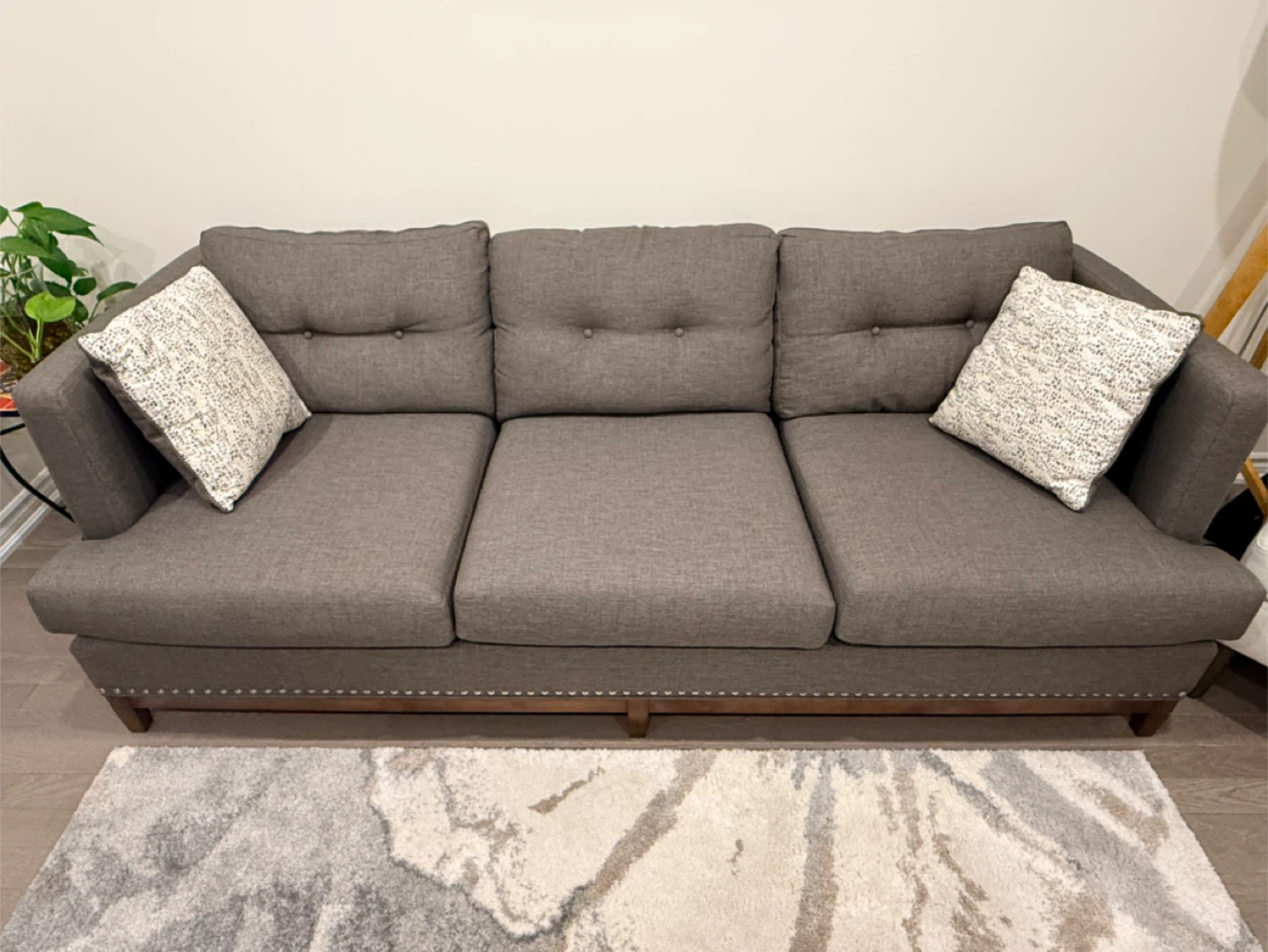 Grey 3-Seater Sofa with Accent Pillows