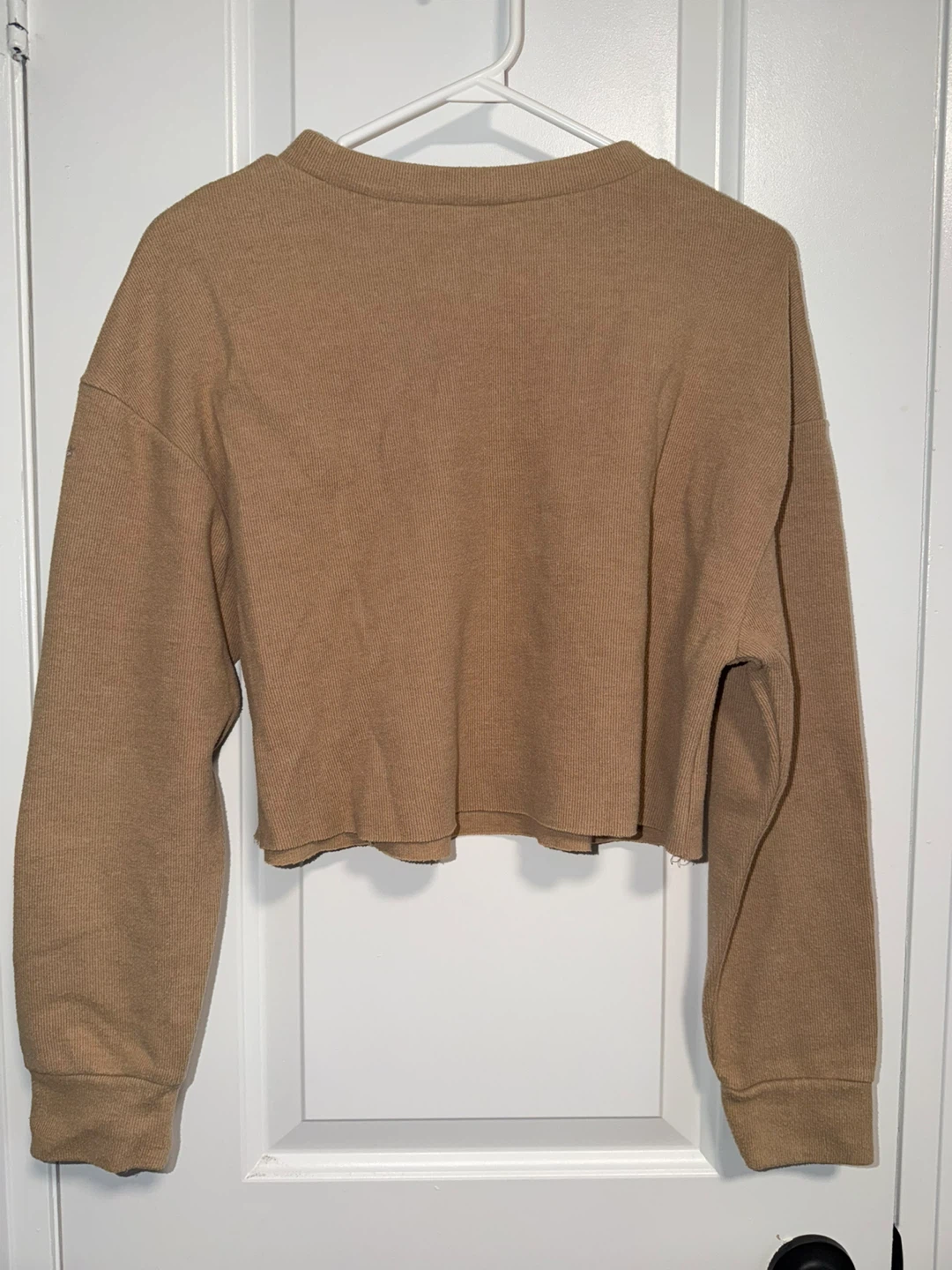 Brown Ribbed Cropped Sweatshirt - photo 2