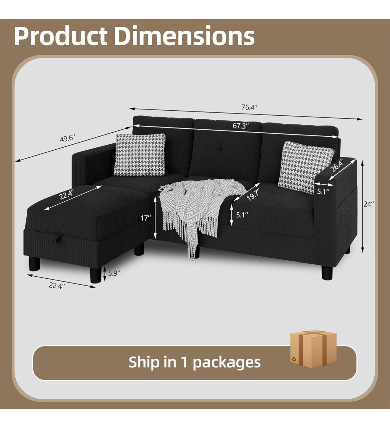3-Seater Sofa with Chaise - photo 2