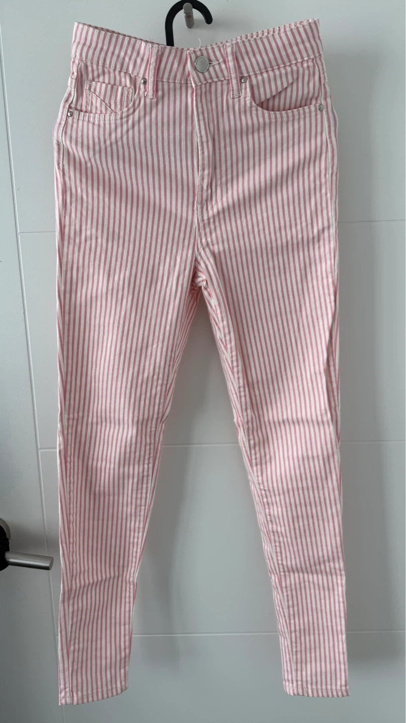 Pink Striped High-Waisted Jeans